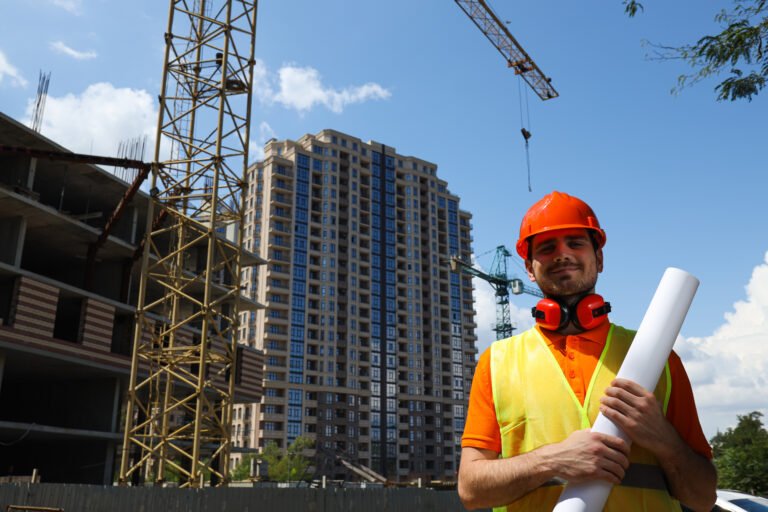 young man civil engineer safety hat